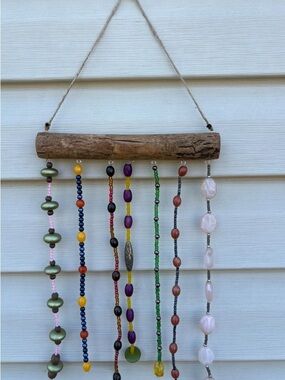 Handmade Multicolor Beaded Driftwood Wall Hanging by